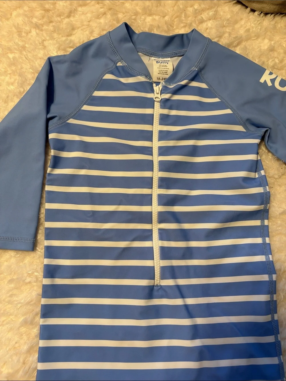 Rugged Butts Blue Stripe Long-Sleeve Rash Guard Swim Suit 18-24M